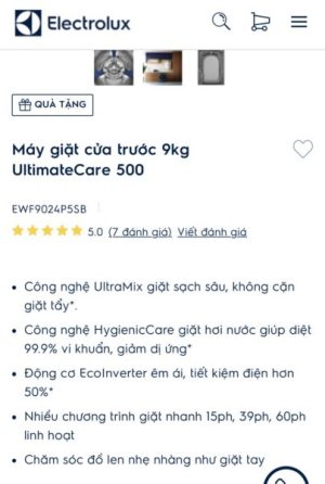 Máy giặt cửa trước 9kg UltimateCare 500 Electrolux EWF9024P5SB - 87