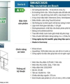 MÁY RỬA BÁT BOSCH BÁN ÂM SMU6ZCS52S SERIE 6 14 BỘ SẤY ZEOLITH MADE IN GERMANY - 89