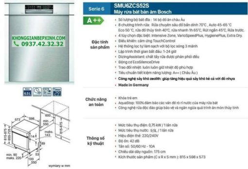 MÁY RỬA BÁT BOSCH BÁN ÂM SMU6ZCS52S SERIE 6 14 BỘ SẤY ZEOLITH MADE IN GERMANY - 23