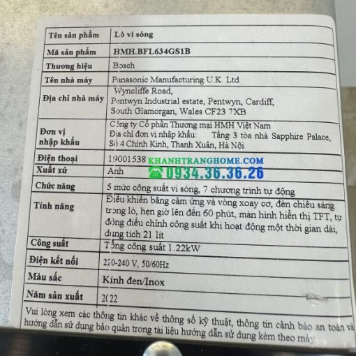 Lò Vi Sóng Âm Tủ Bosch Bfl634Gs1B 539.36.020 - 115