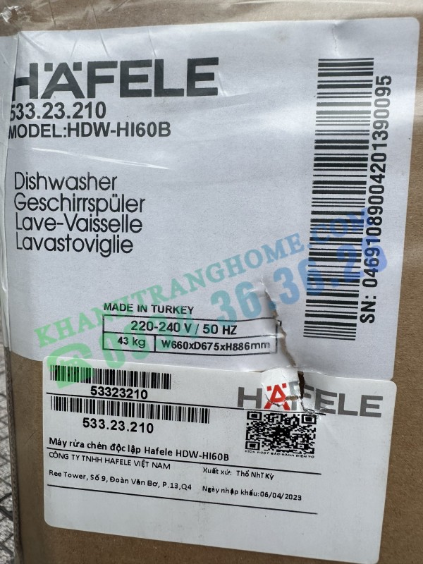 Máy rửa chén âm bán phần Hafele HDW-HI60B 533.23.210 - 234