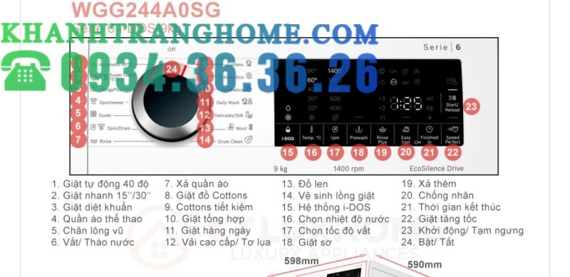 Máy Giặt Bosch WGG244A0SG Khối Lượng Giặt 9kg Công nghệ I-DOS Thông Minh - 111