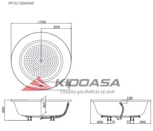 Bồn tắm massage sục khí TOTO PPYD1720HPWE/NTP003E - 5