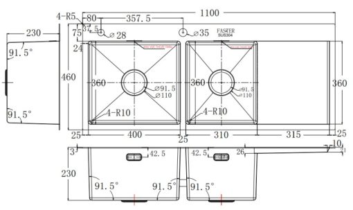 CHẬU RỬA BÁT FASTER FS 11046HMS