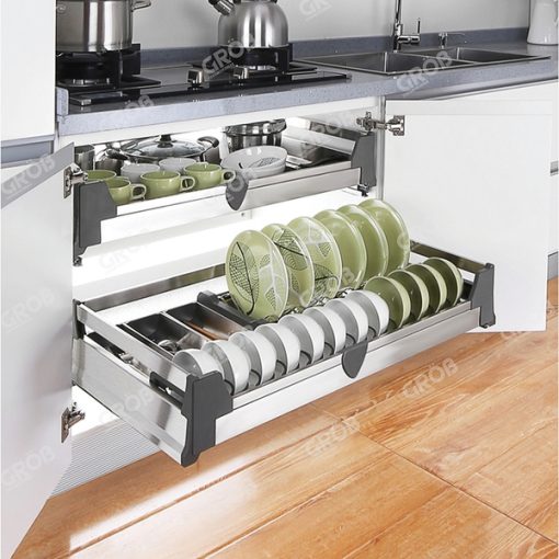 KỆ ĐỰNG BÁT ĐĨA ĐA NĂNG INOX HỘP (LẮP ÂM TỦ) Grob - 1