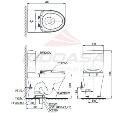 Bồn cầu 2 khối TOTO CS945DNT3 - 3