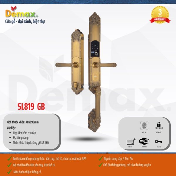 Khóa thông minh đại sảnh Demax SL819 GB APP WIFI tiêu chuẩn Đức - 6