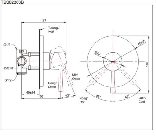 Van điều chỉnh nóng lạnh LN TOTO TBS02303B - 3