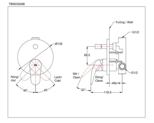 Van điều chỉnh nóng lạnh LC TOTO TBS03304B - 3