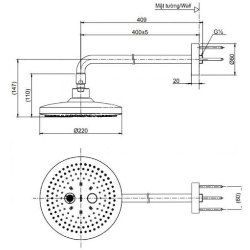 Bát sen gắn tường 2 chế độ massage TOTO TBW01004A - 3