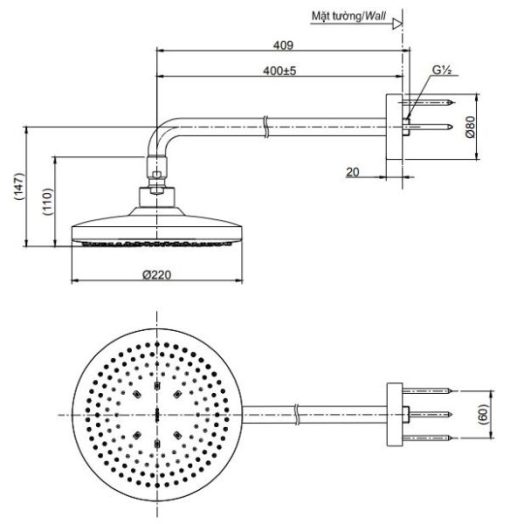 Bát sen gắn tường TOTO TBW01003A - 3