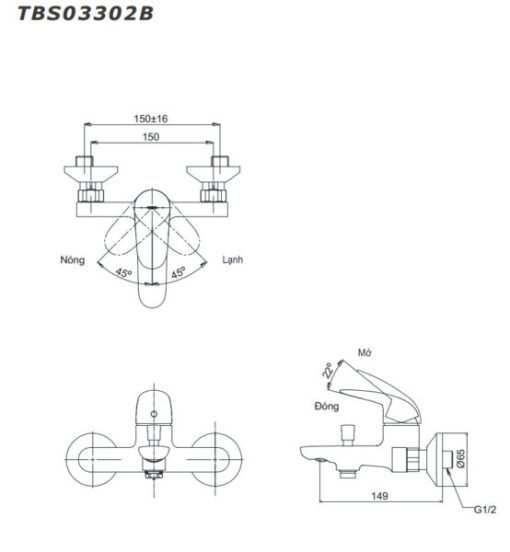 Bộ trộn nóng lạnh TOTO LC TBS03302V - 3
