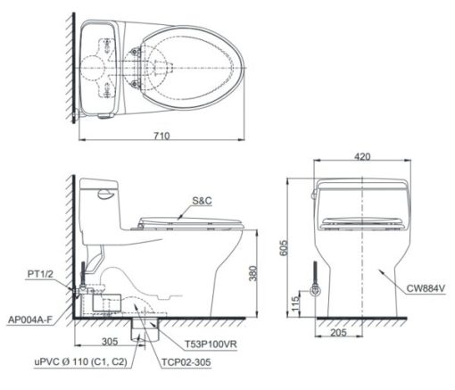 Bồn cầu 1 khối TOTO MS884T3 - 3