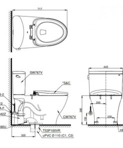 Bồn cầu 2 khối TOTO CS767T3, nắp đóng êm - 8
