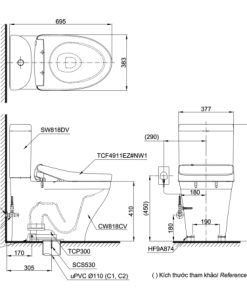 Bồn cầu 2 khối TOTO CS818DW11 – nắp điện tử - 5