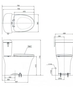 Bồn cầu 2 khối TOTO CW190K - 6