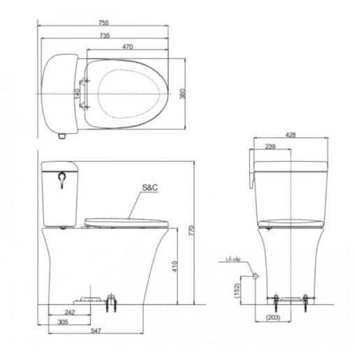 Bồn cầu 2 khối TOTO CW190K - 3