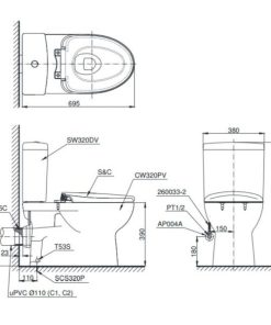 Bồn cầu 2 khối TOTO CS320PDRT3, thoát ngang - 6 Bồn cầu 2 khối TOTO CS320PDRT3, thoát ngang - 5