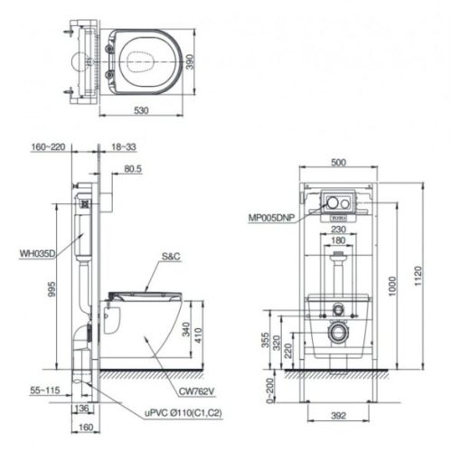 Bồn cầu treo tường TOTO CW762/WH035D/MB005DNP - 3