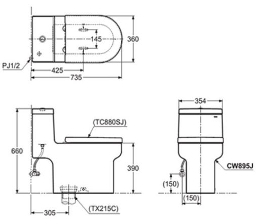 Bồn cầu 1 khối TOTO CW895JW/F - 3