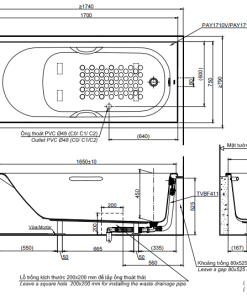 Bồn tắm xây TOTO PAY1710HV/TBVF411 - 5