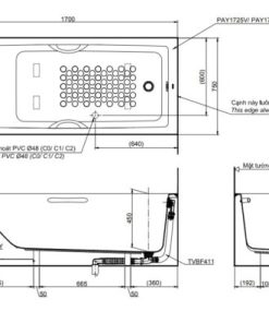 Bồn tắm chân yếm TOTO PAY1725VC/TBVF411 - 5