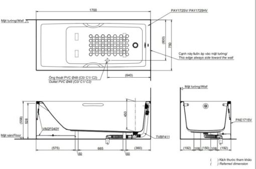 Bồn tắm chân yếm TOTO PAY1725VC/TBVF411 - 3