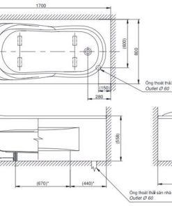 Bồn tắm chân yếm TOTO PAY1775VC#W/DB501R-2B - 5
