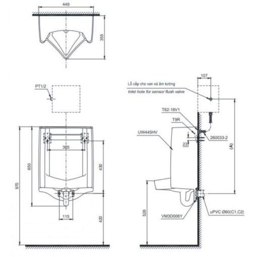 Bồn tiểu treo tường TOTO UT445H - 3