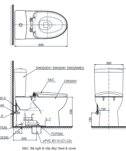 Bồn cầu 2 khối TOTO CS325DRW11, nắp Washlet - 6