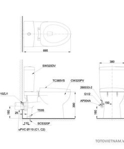 Bồn cầu 2 khối TOTO CS320DRW4 - 6