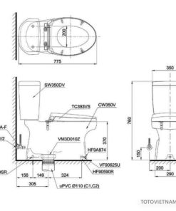 Bồn cầu 2 khối TOTO CS350DW6 - 7 Bồn cầu 2 khối TOTO CS350DW6 - 6