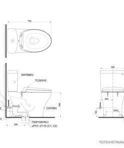 Bồn cầu 2 khối TOTO CS769DE2 - 6