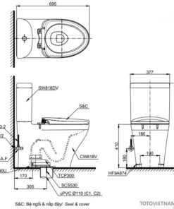 Bồn cầu 2 khối TOTO CS818DW6 - 6