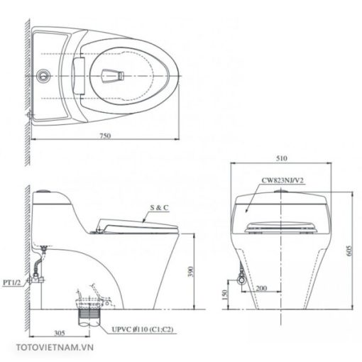 Bồn cầu 1 khối TOTO MS823RAE2 - 3
