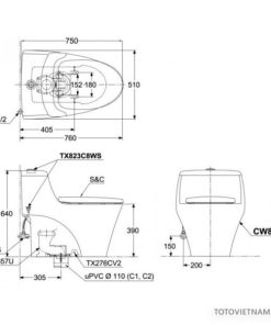 Bồn cầu 1 khối TOTO MS823RAT3 - 6