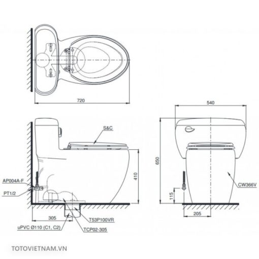 Bồn cầu 1 khối TOTO MS366T7 - 3