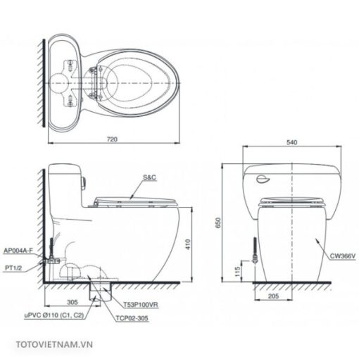 Bồn cầu 1 khối TOTO MS366E4 - 3