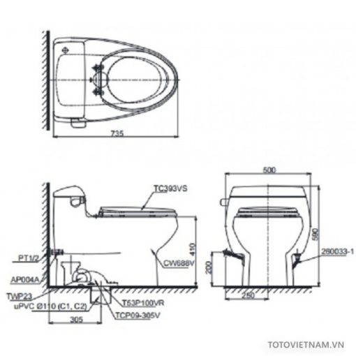 Bồn cầu 1 khối TOTO MS688T2 – Men Cefiontech, Tornado - 3