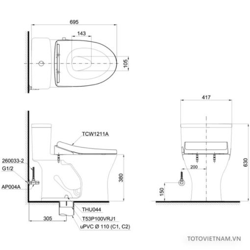 Bồn cầu 1 khối TOTO MS855DE4 - 3
