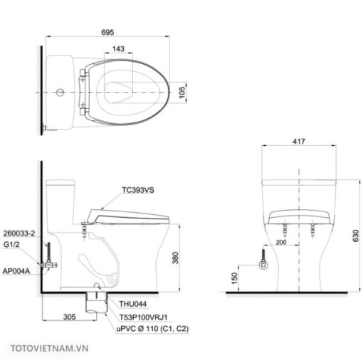 Bồn cầu 1 khối TOTO MS855DT2 - 3
