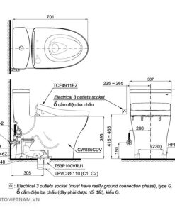 Bồn cầu 1 khối TOTO MS885CDW12 nắp Washlet - 6