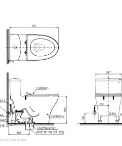 Bồn cầu 1 khối TOTO MS885DT8, nắp đóng êm - 6