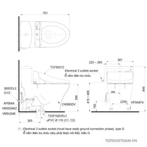 Bồn cầu 1 khối TOTO MS885DW6 - 3