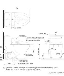 Bồn cầu 1 khối TOTO MS885DW7, nắp WASHLET - 6