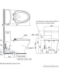 Bồn cầu 1 khối TOTO MS887W11, nắp rửa Washlet - 7 Bồn cầu 1 khối TOTO MS887W11, nắp rửa Washlet - 6