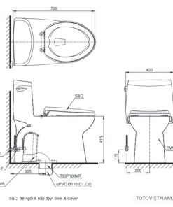 Bồn cầu 1 khối TOTO MS905T8 – Nắp đóng êm - 6