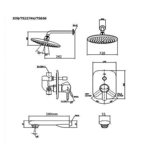 Sen tắm nóng lạnh âm tường TOTO S59/TS227AV/TS656 - 3