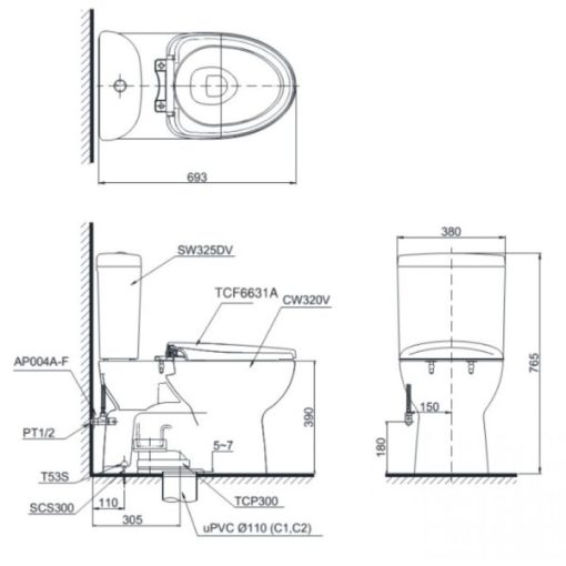 Bồn cầu 2 khối TOTO CS325DRW7 - 3