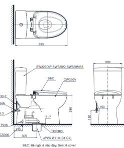 Bồn cầu 2 khối TOTO CS320DKMT8 nắp đóng êm - 5